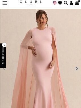 Club L London Maternity Currant Blush Pink Cape Sleeve Maxi Dress